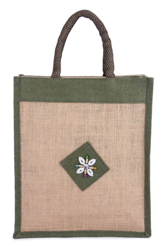 Jute Tote Bag with Kadi Patch Embroidery | Manufacturer & Exporter in India & Worldwide