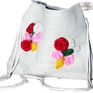 Designer Jute Bag with Flower Design