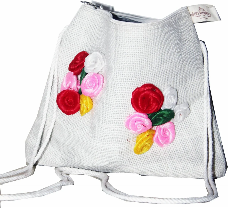 Designer Jute Bag with Flower Design
