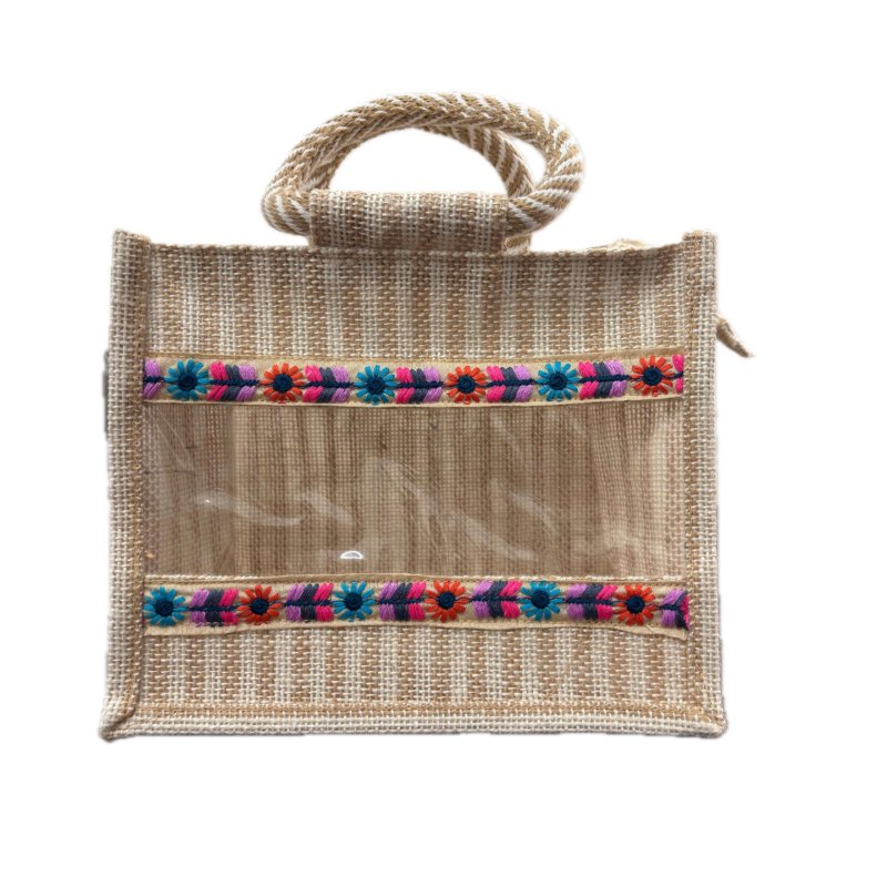Designer Jute Bag with Transparent Window